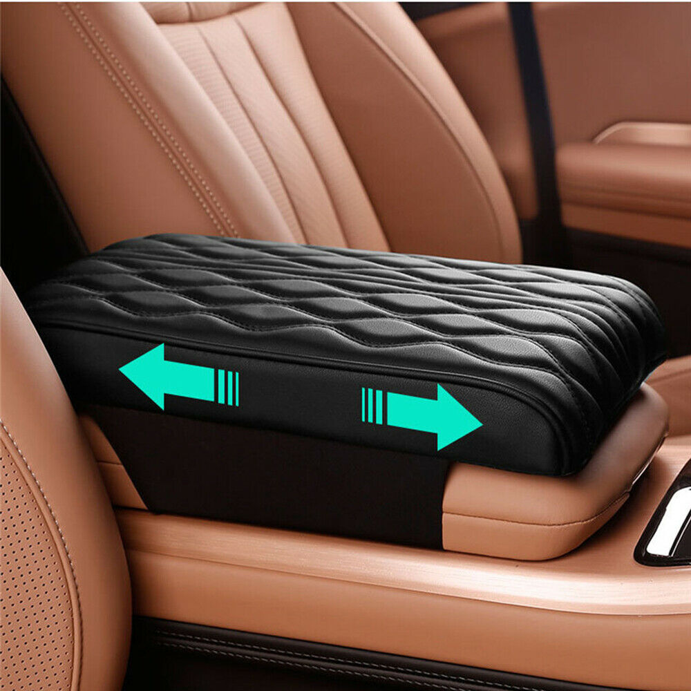 Universal Car Armrests Box Pad Cover Wave Style Cushion Premium Black PU leather