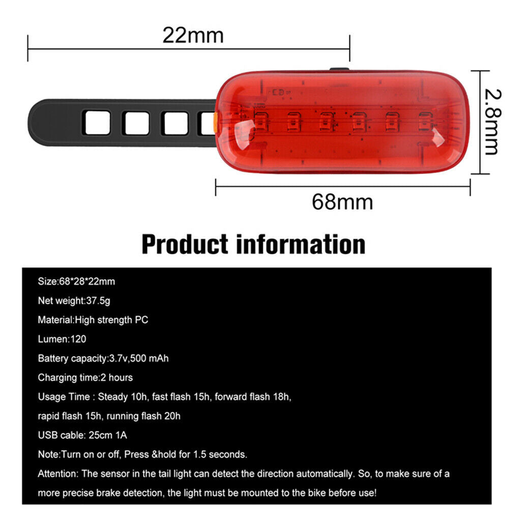1 lot Waterproof LED Bike Brake Light Sensor Bicycle Rear Light 500mAh USB