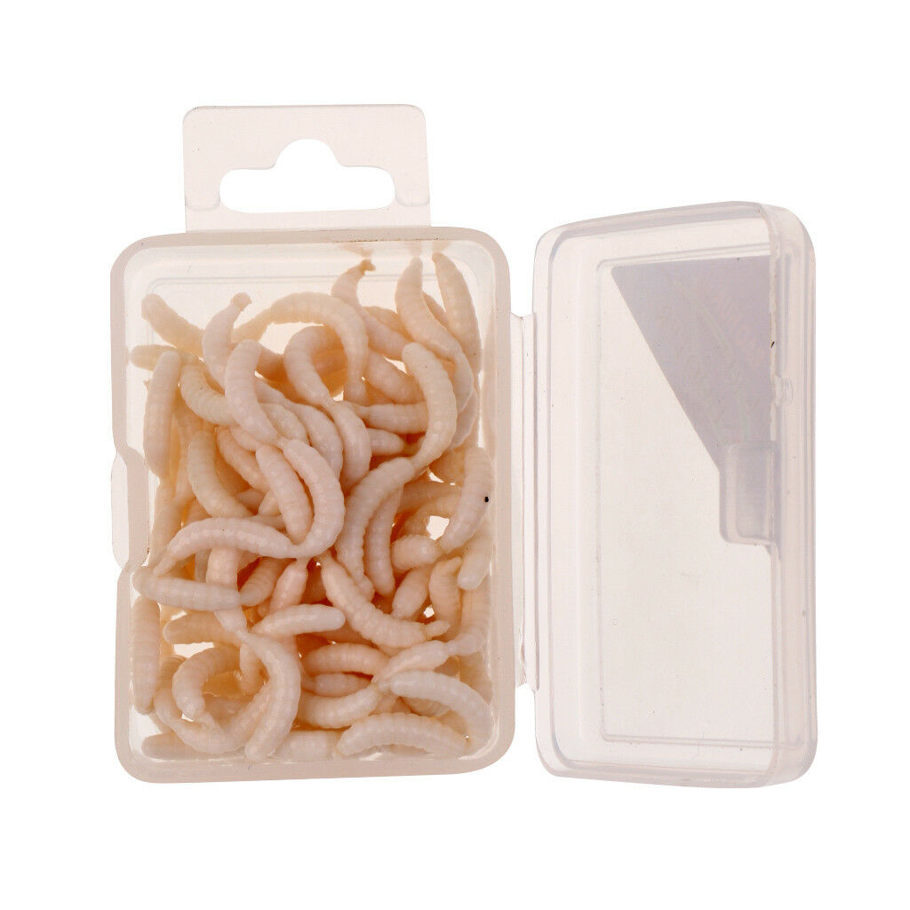 120Pcs/Box White Fishing Maggots Soft Worms Lures Strong Fishy Fishing Baits