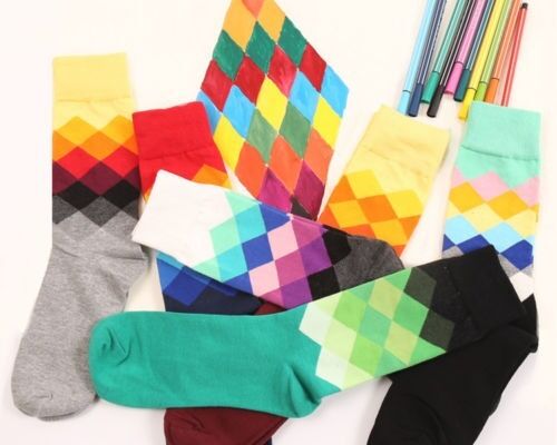 5 Pairs Fashion Mens Socks Lot Cotton Warm Colorful diamond Casual Dress Socks