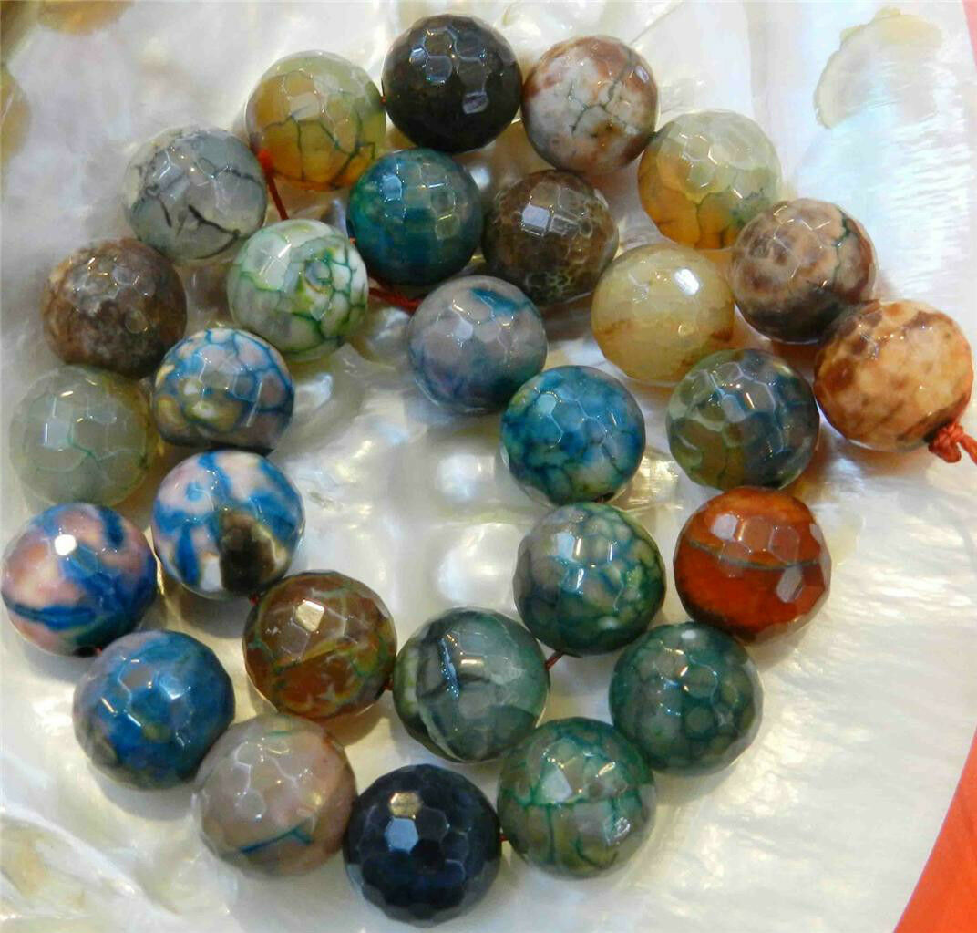 14mm Faceted Multicolor Dragon Veins Agate Gems Round Loose Beads 15"AAA