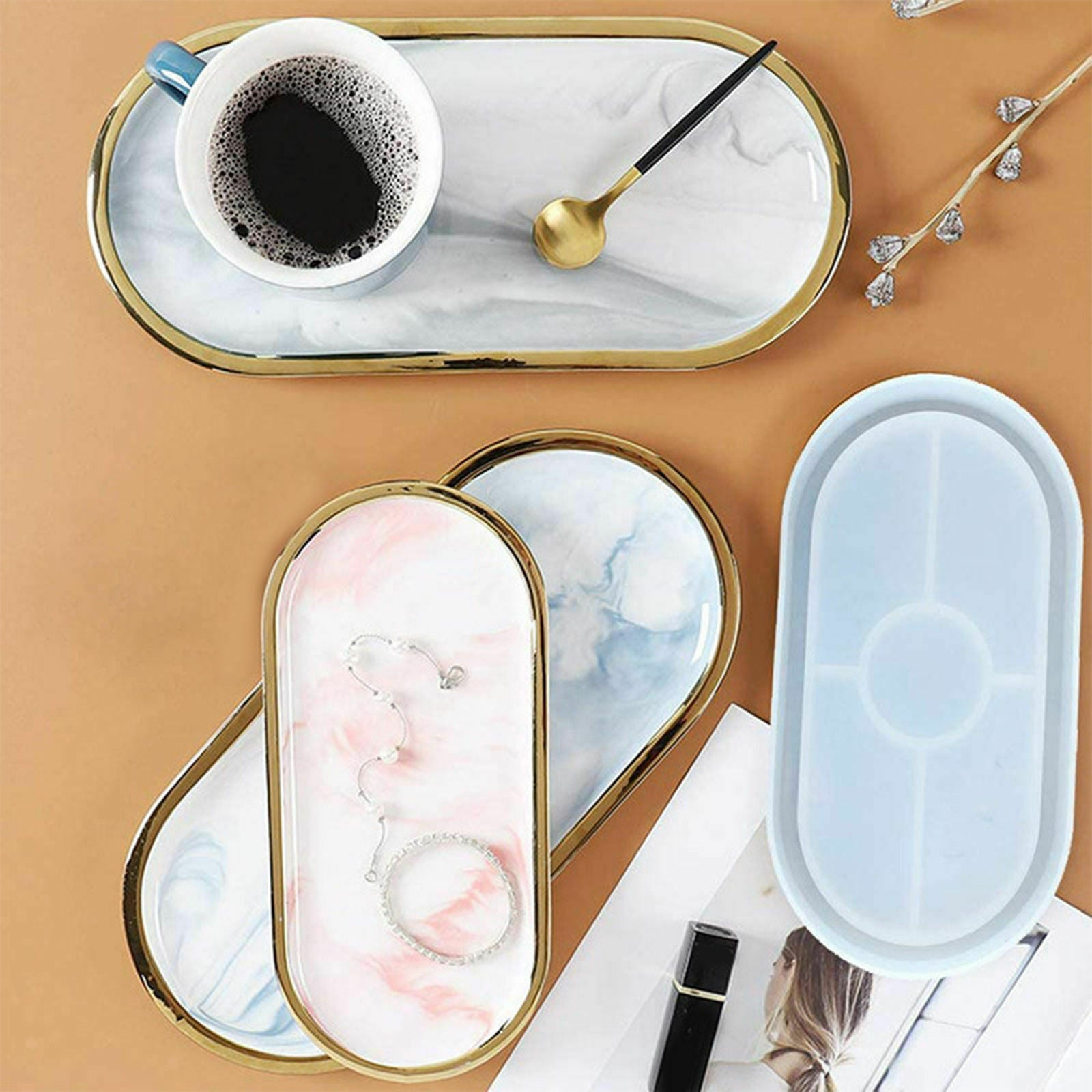 Silicone DIY Makeup Coaster Serving Tray Molds Resins Mould for Soap Dish