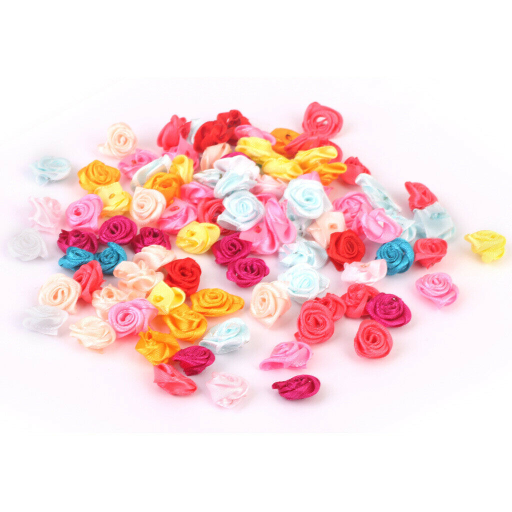 480pcs Mixed Colour Satin Ribbon Rose Flower Wedding Appliques Sewing Decor