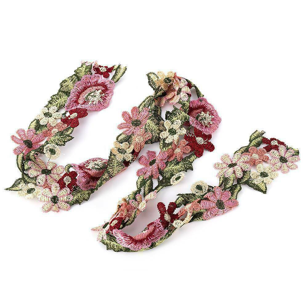 1-Yard Flower Applique Badge Embroidered Sew on Floral Collar Patch Dress Craft