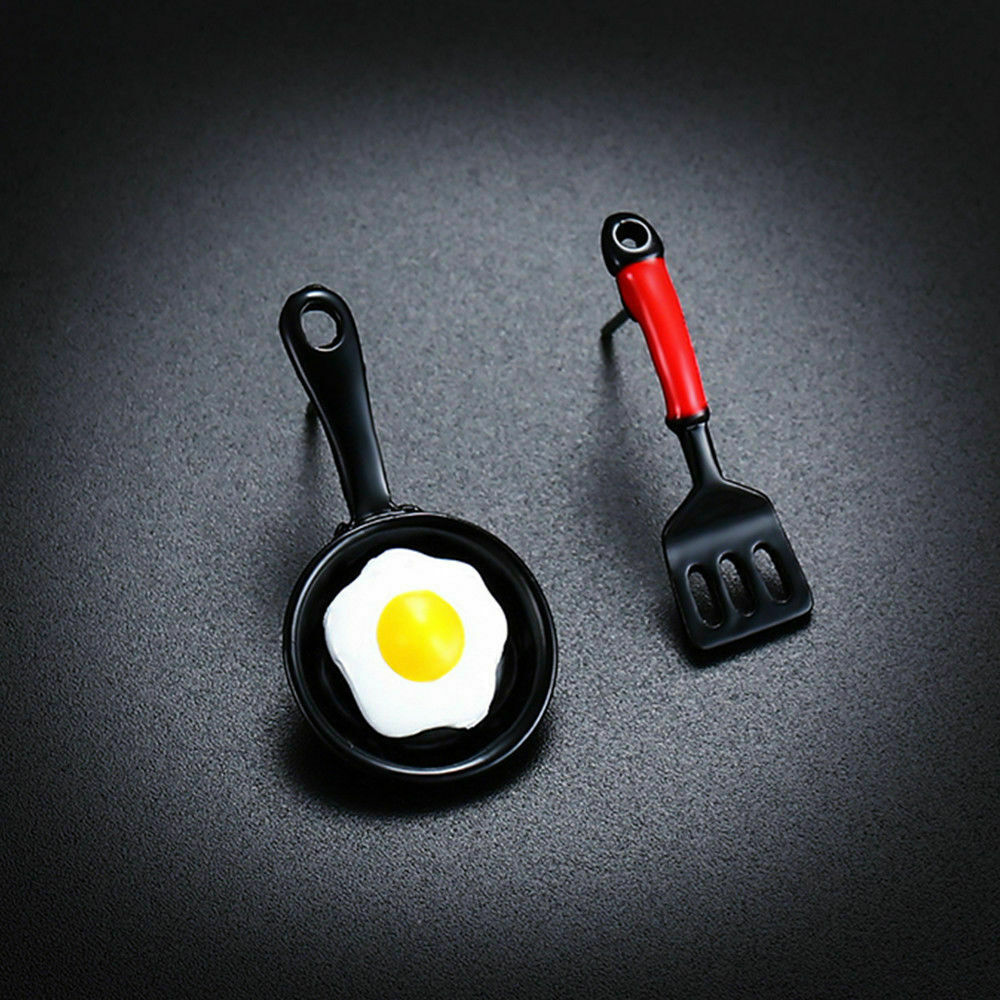 Women Lady Funny Asymmetric Stud Earrings Jewelry Enamel Fried Egg Earrings Gift