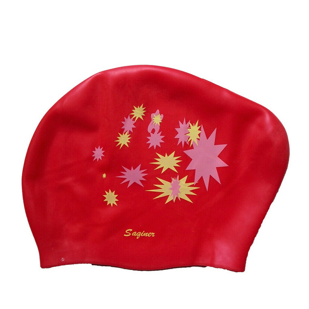 Waterproof Silicone Large Swim   for Long Thick Hair Bathing   Red