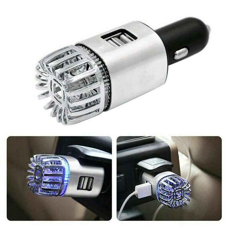 New 2 In 1 Car 2 USB Fresh Air Ionic Purifier Oxygen Bar Ozone Ionizer E2I7