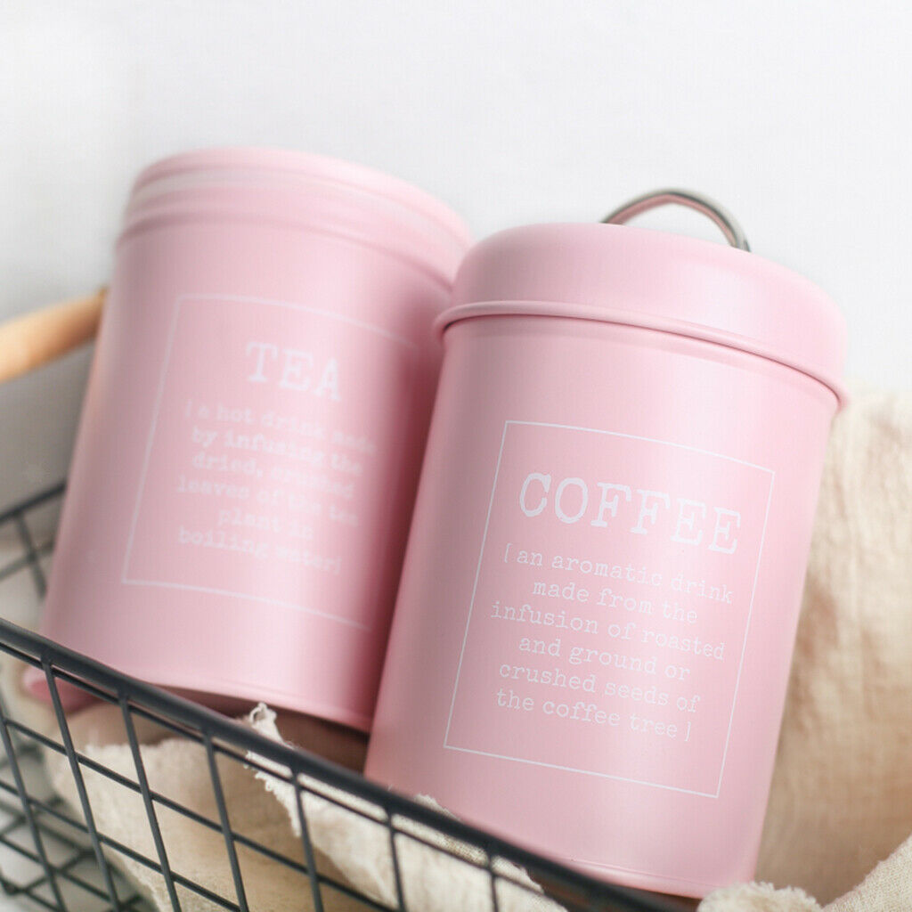 3lots Iron Canisters Sealed Boxes Kitchen Candy Storage Container Pink