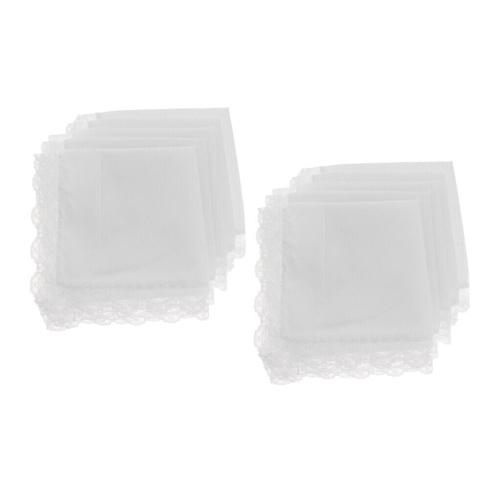 White Cotton Handkerchiefs - Pack of 10 - Blank Lace Hankies for Wedding, Pocket