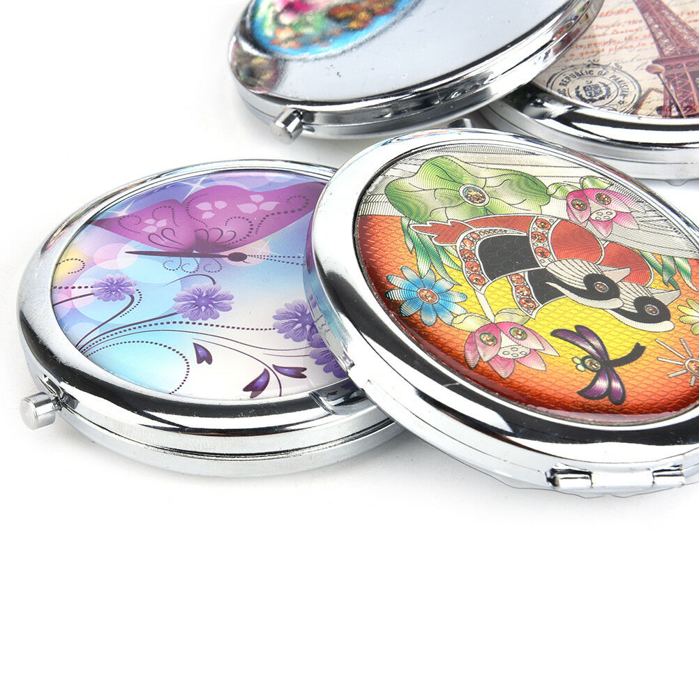 Crystal Folding Round Pocket Compact Makeup Cosmetic Mirror Portable XGA Rf