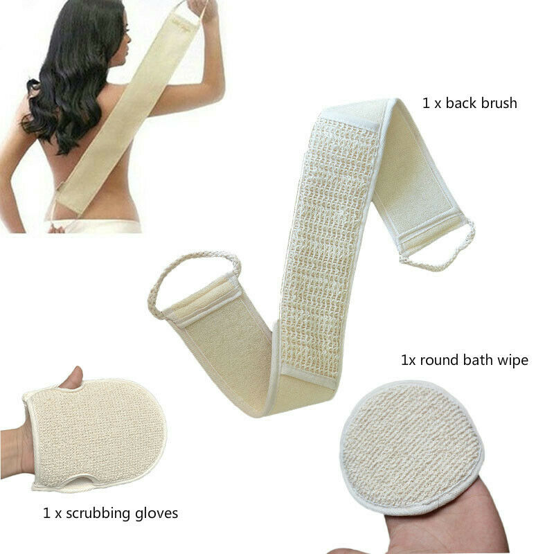 3PCS Natural Linen Body Scrubber Exfoliator Skin Brush for Bath Shower Spa UK