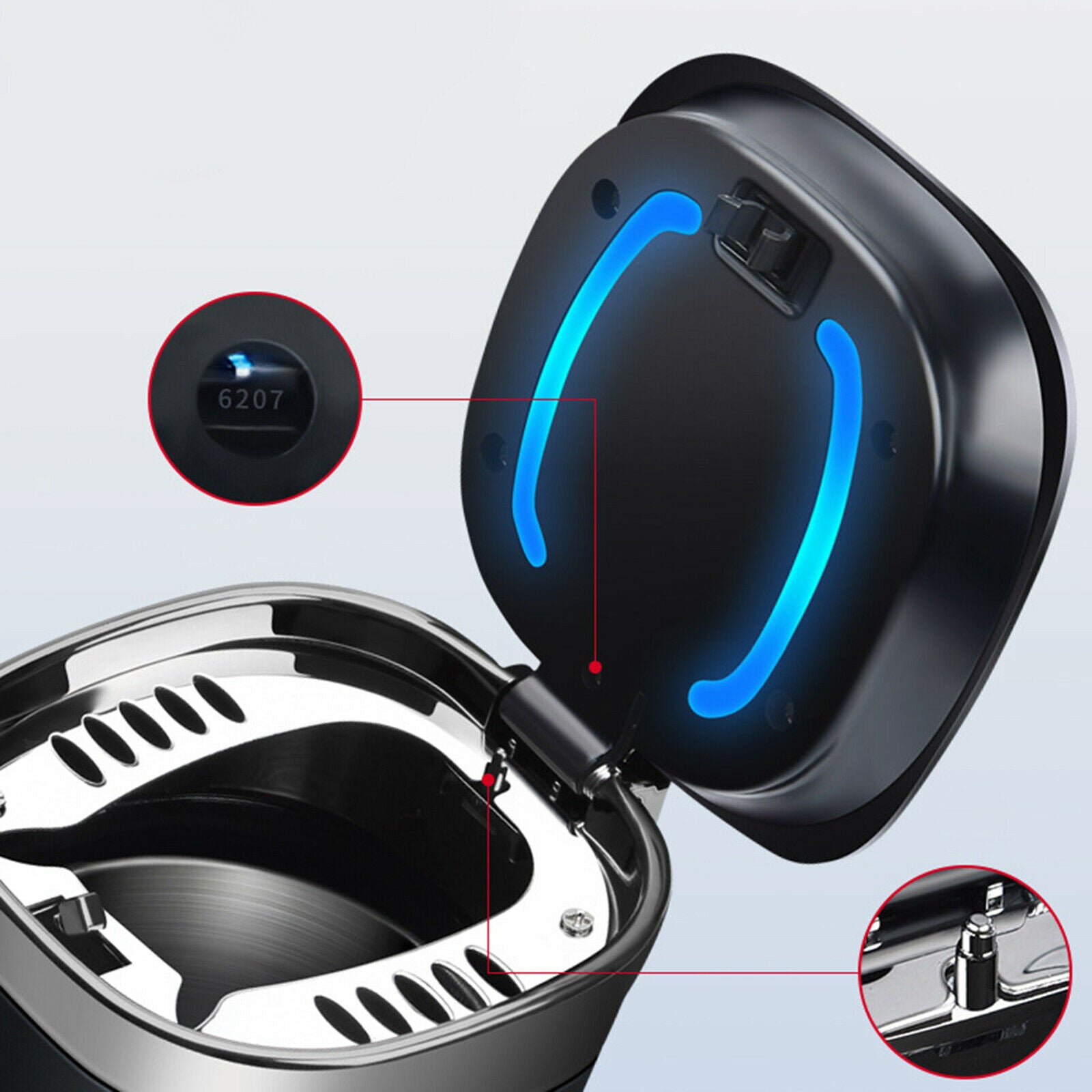 Car Ashtray Removable with Lid Indicator for Car Home Travel Black