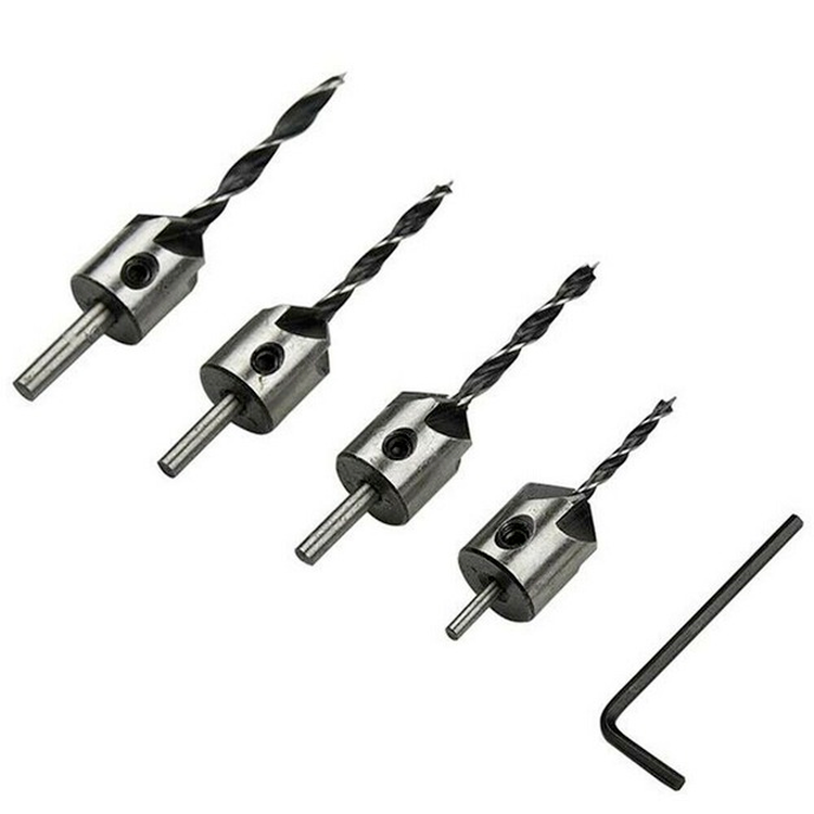 4x Countersink Drill Bit Set Hex Shank HSS Woodworking Pilot-Screw Holes Set