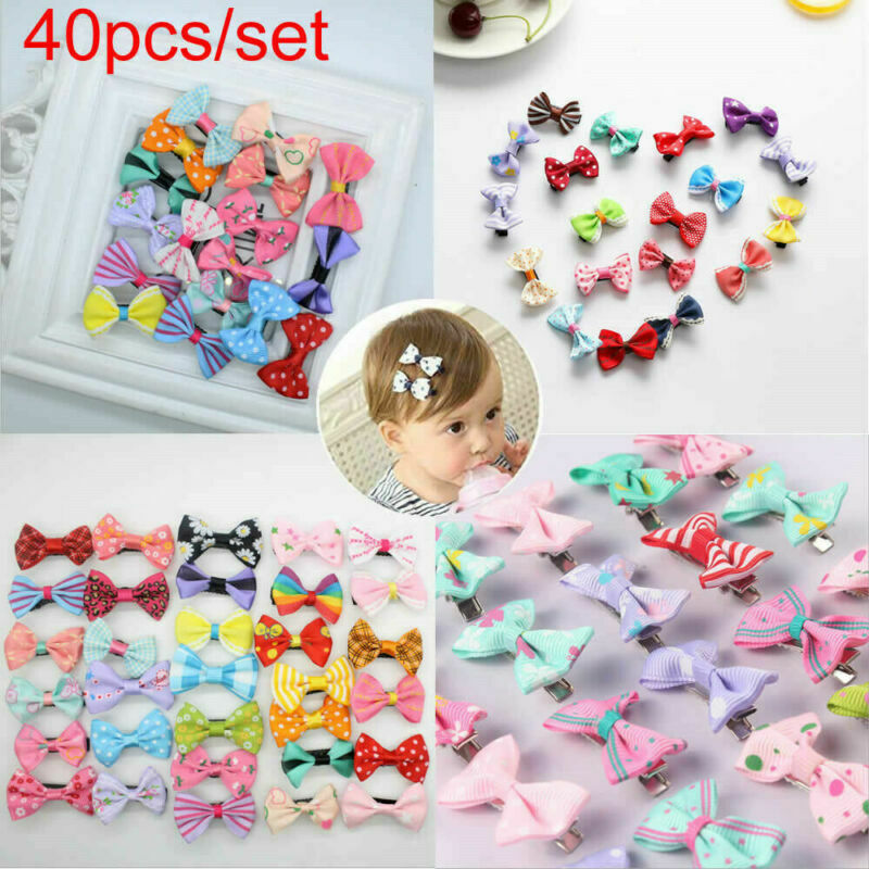 40X Handmade Bow Hair Clip Alligator Clips Girls Kids Sides Hair Accessories