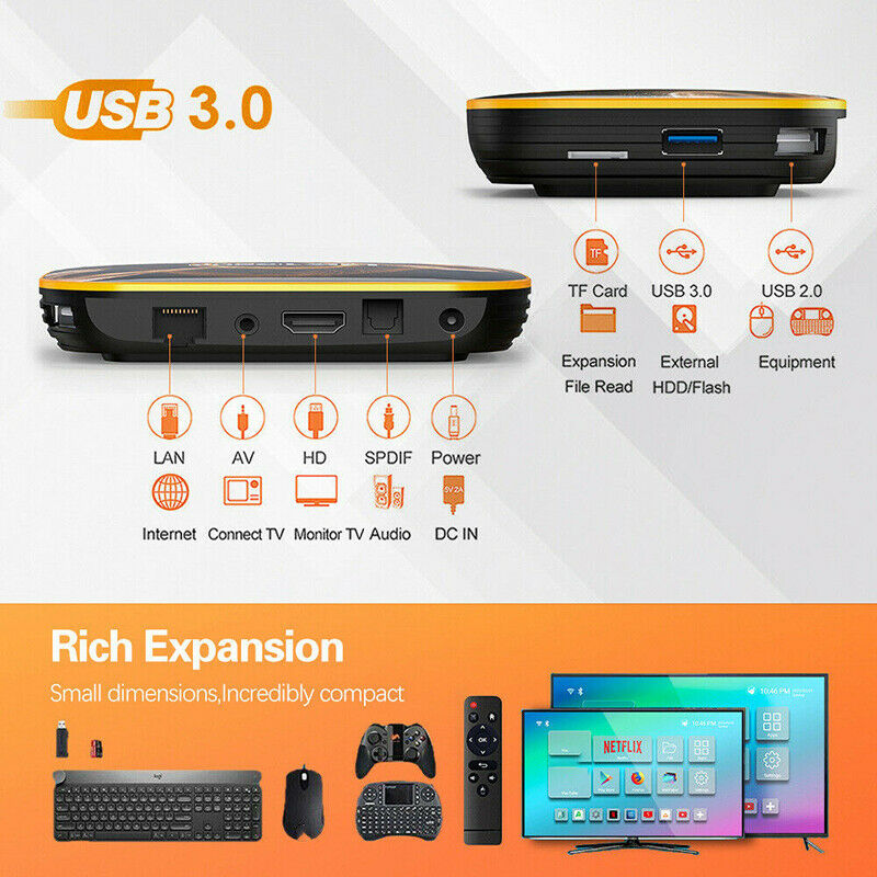 HK1 RBOX Android 10.0 Quad Core 4GB+64GB 4K TV BOX 2.4G/5G WIFI Media Streamer