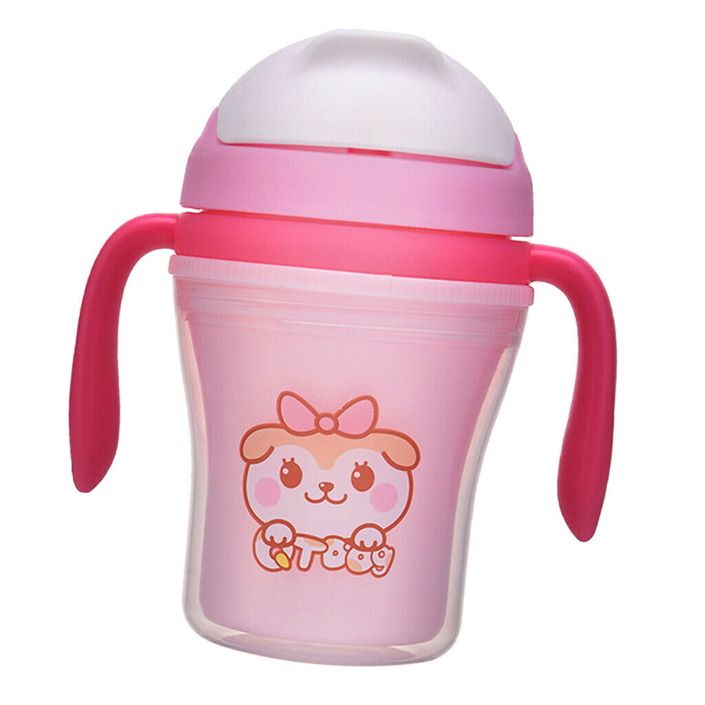 Baby Straw Sippy Cups Drink Bottle Toddler Training 180ML Pink with Handles