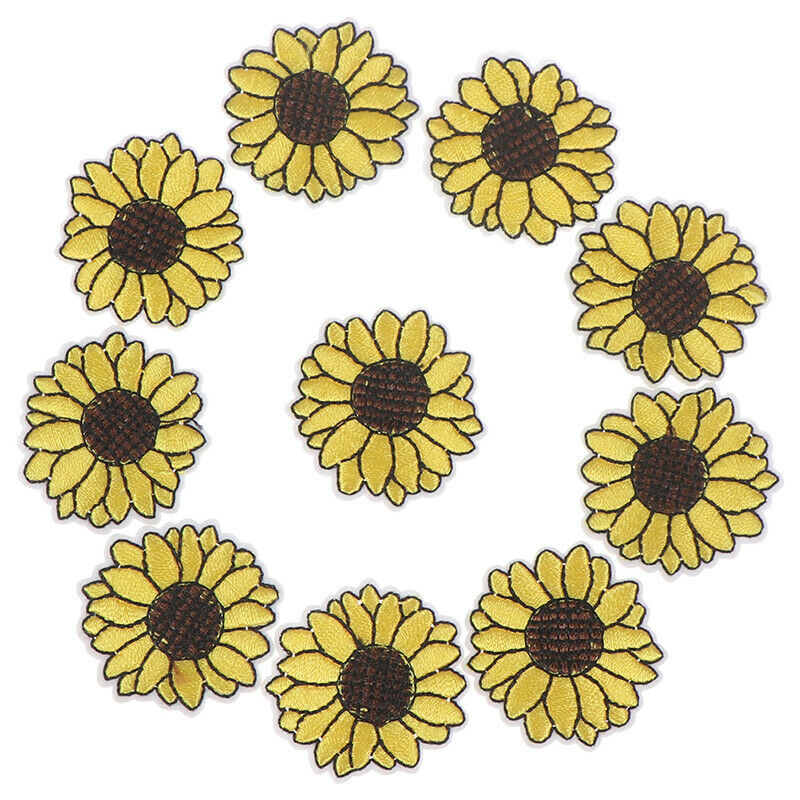 10Pcs Yellow Sunflower Patches Iron on Patch Embroidered Applique Sewing CraDEAU