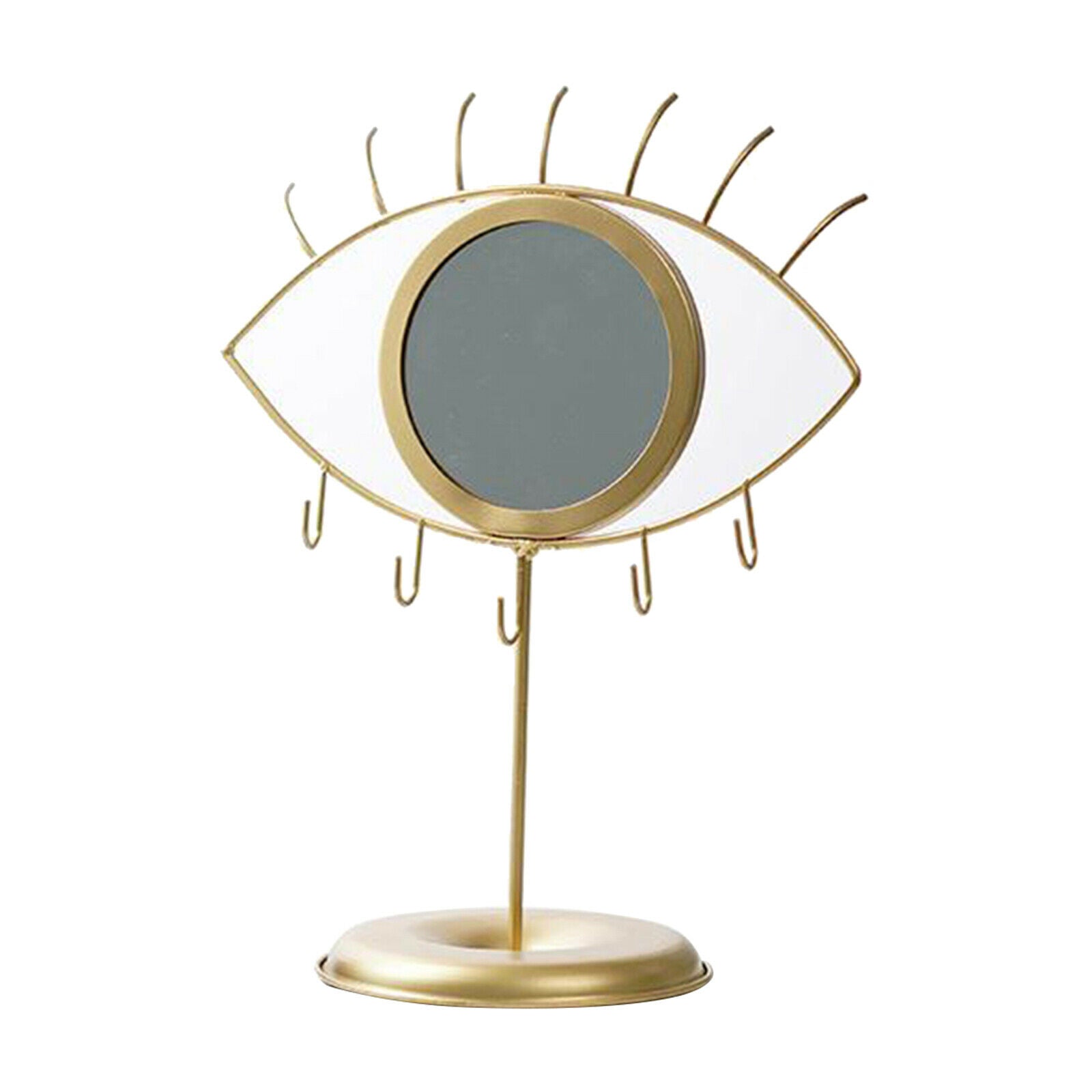 Eye Shaped Vanity Makeup Cosmetic Mirror Tabletop with Jewelry Hook for Earring