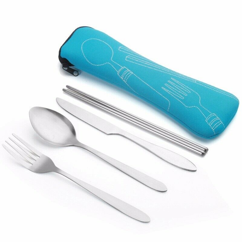 4 Pieces/Sets Of Stainless Steel Fork, Spoon, Chopsticks, Travel Outdoor CampiO5