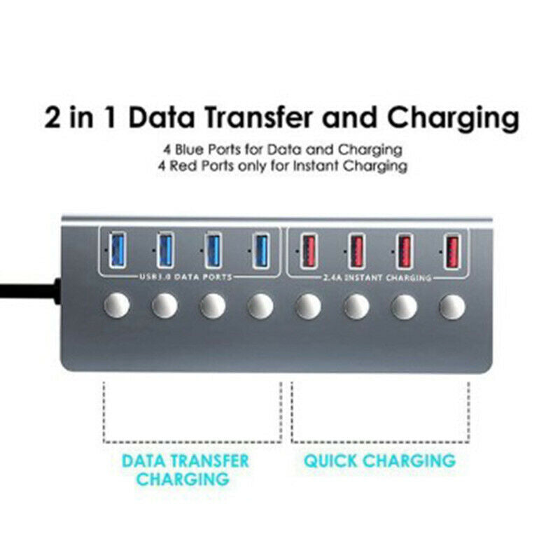 4X(Aluminum Alloy 8-Port USB3.0 Splitter 4 Port Laptop Extended USB HUB 4 PG2I7)