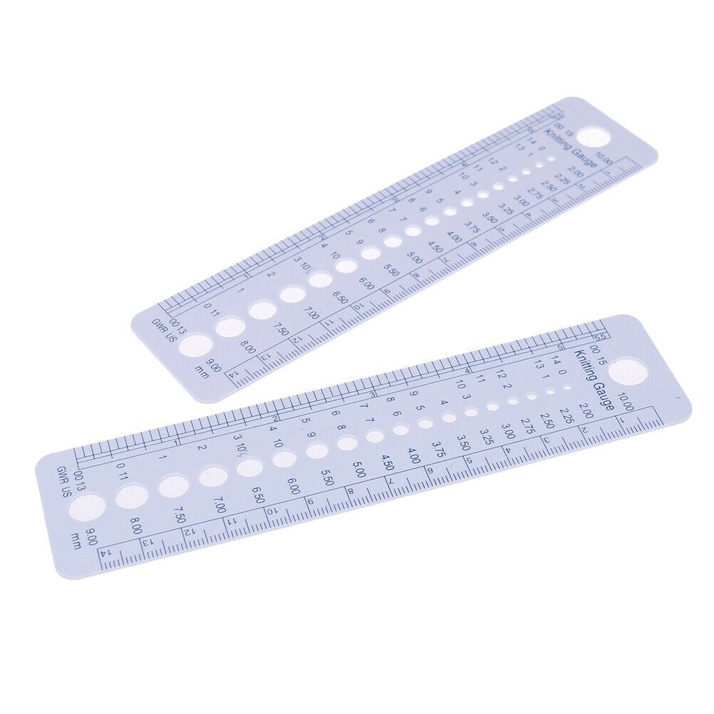 2 x Knitting Gauge Ruler Plastic Needle Size Inches/cm Weaving Tools Too.l8