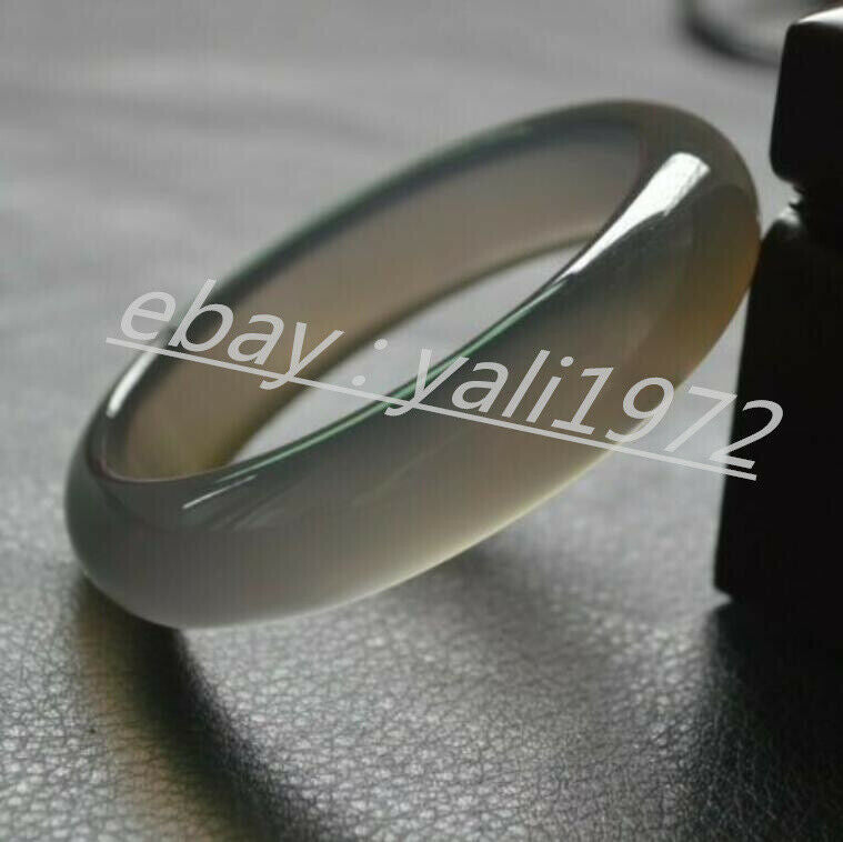 Certified 5A Grade Natural Gray Agate Flat Bangle Bracelet 58~60mm