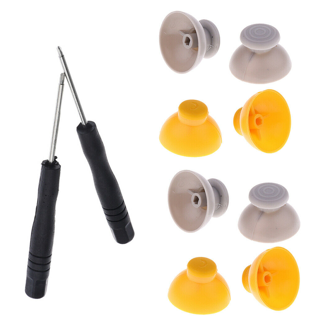 4Pair Replacement Analog Joystick Caps Grey + Yellow Thumb Sticks Cover with