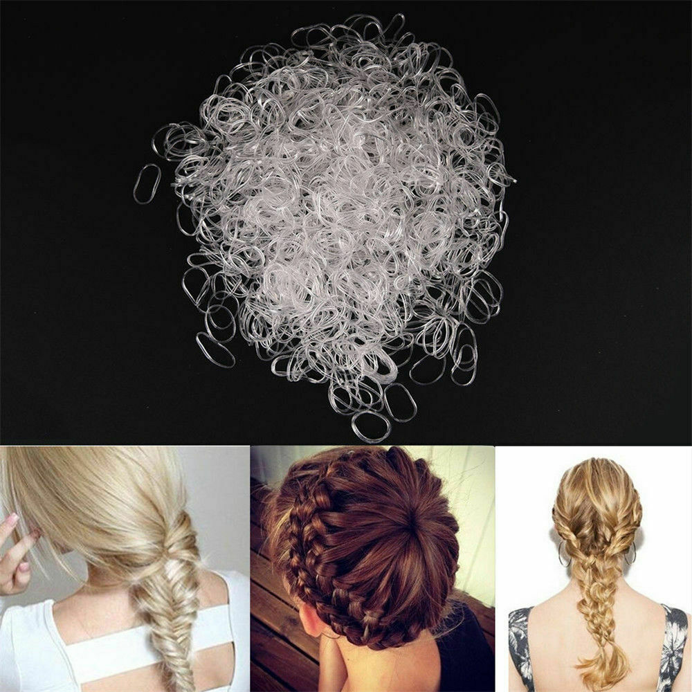 500pcs Rubber Braiding Plaits Hair Elastic Bands Small Clear