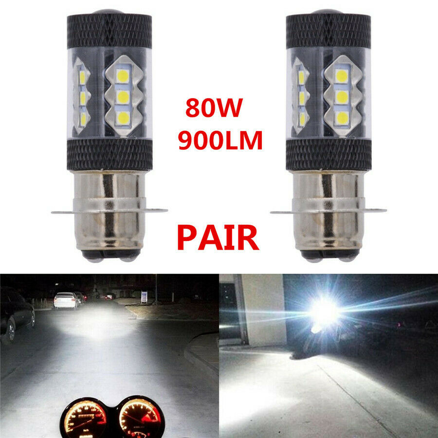2Pcs Motorcycle High Power LED Headlight Projector Fog Light Lamp Bulb P15D-25-1