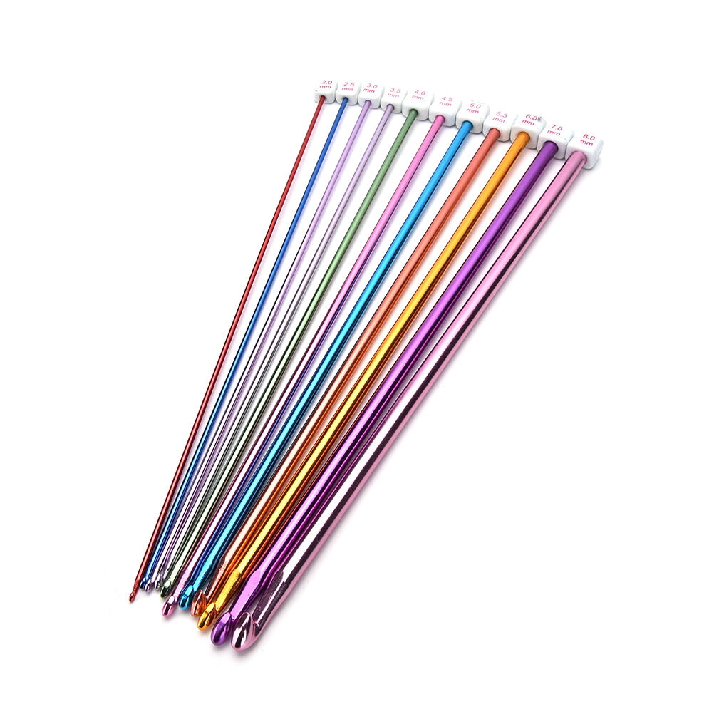 11X 10.6" multicolour Aluminum TUNISIAN / AFGHAN Crochet Hooks Needles 2- 8mm.DD