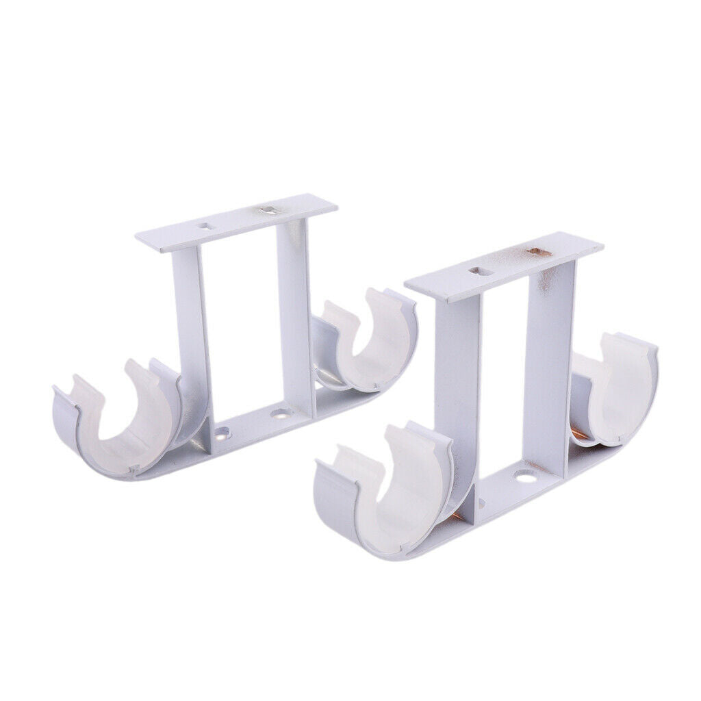 2Pcs Top Mounting Bolts Double Brackets with Curtain Rods White
