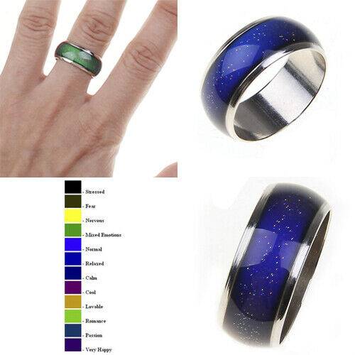 2x Unisex Mood Temperature Emotion Feeling Color Changeable Band Ring UK M 1/2