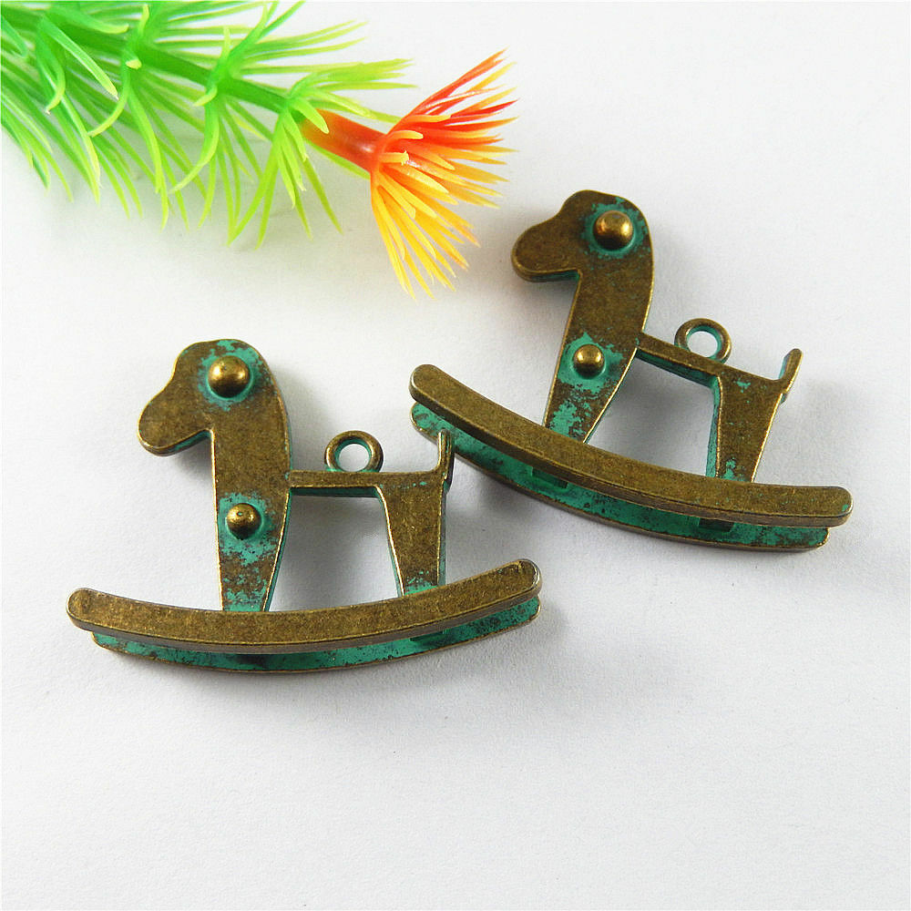 5 pcs Retro Rocking Horse Alloy Charm Patina Animal Pendant DIY Craft 40*32*10mm