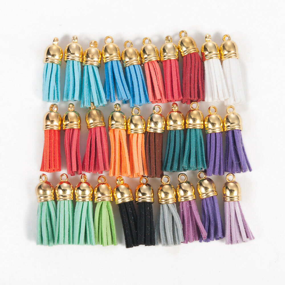 30pcs Suede Tassel Leather Pendants for Keychain Bag Cellphone Decor Making DIY