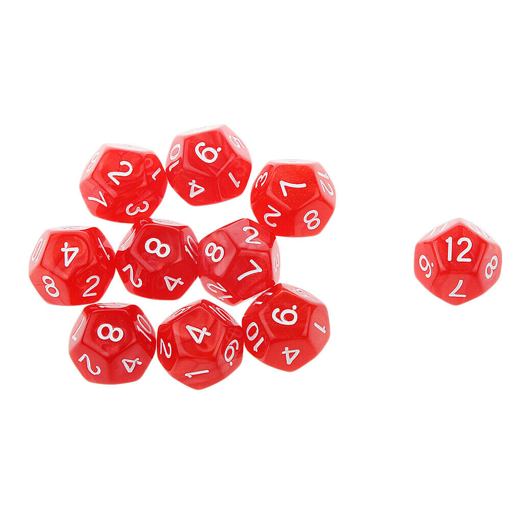 10 Pack of Twelve Sided Dice D12 Playing D&D RPG Party Games Dices Red