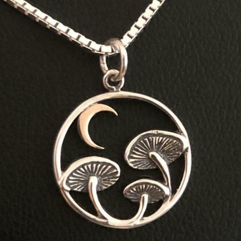 Mushroom Charm Necklace Creative Crescent Moon Pendant Jewelry Decor Party Favor