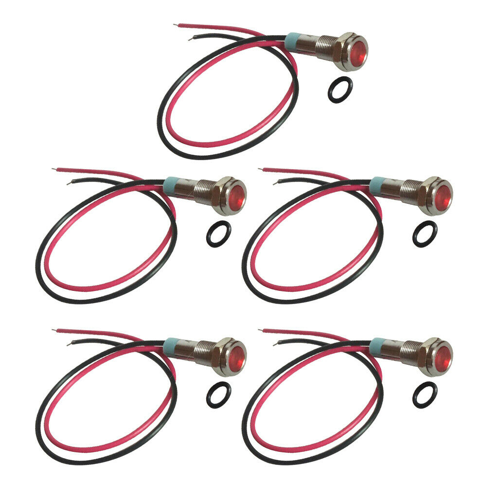 5x 6mm LED Metal Signal Indicator Pilot Dash Light for Car Boat Truck (Red)