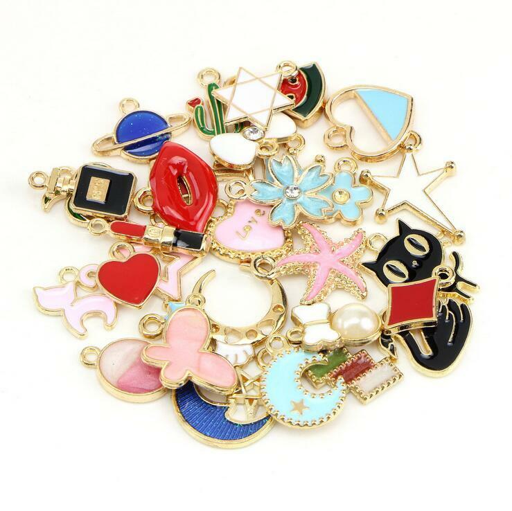 30X Mixed Drop oil Pendant Cartoon Star/moon/Crown DIY Necklace Bracelet crafts