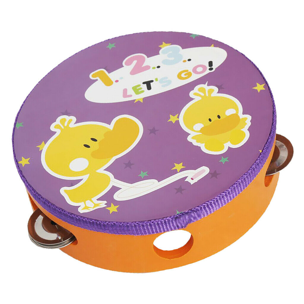 Portable Round Cartoon Tambourine Hand Drum Children Rhythm Rattle Toys 14.8 x