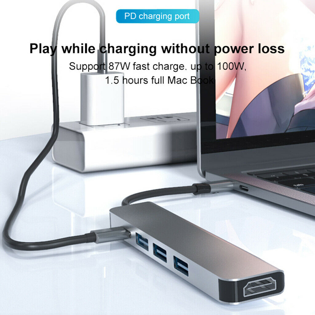 5-in-1 Type-C USB 3.0 Hub Adapter   4K Converter 87W PD Charge for Laptop
