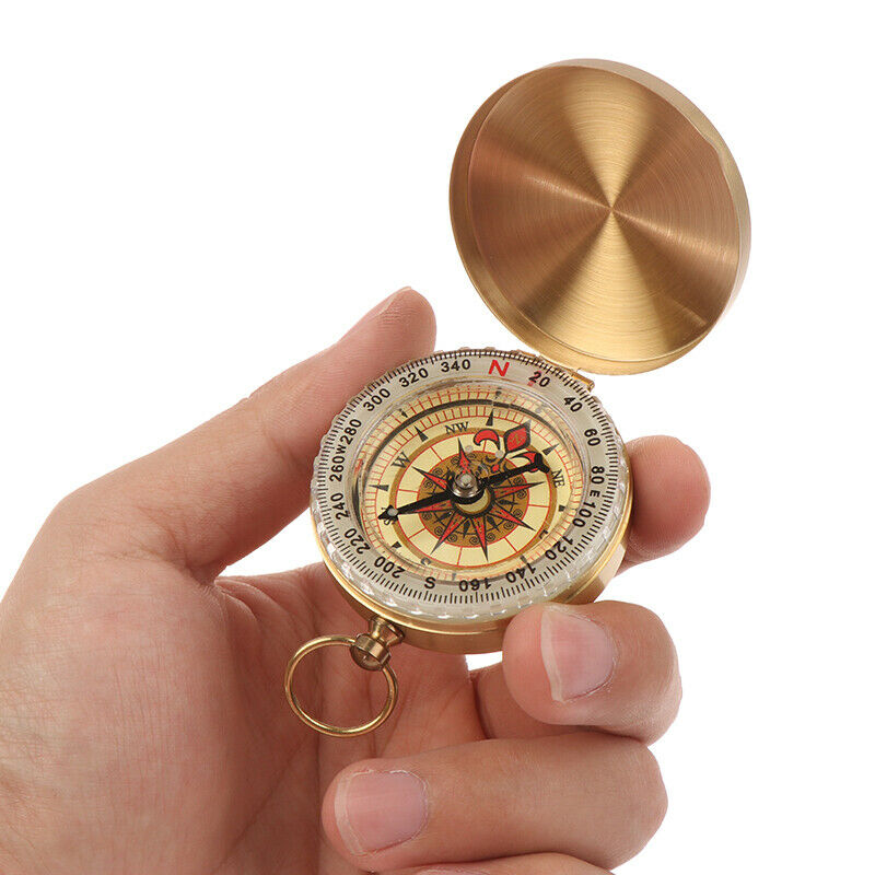Luminous Copper Camping Hiking Survival Gear Compass With Hanging Ring Gi.l8