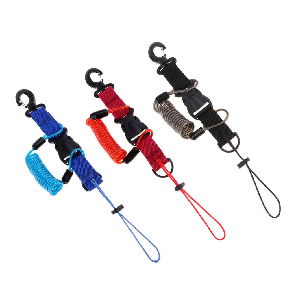 Durable Scuba Diving Spiral Spring Coil Lanyard Camera Safety Leash - Black