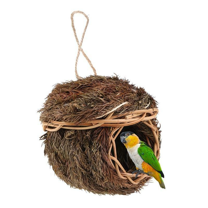 Hand-Woven Bird House Natural Grass Bird Nest Shelter Hut Small Bird Hideaway