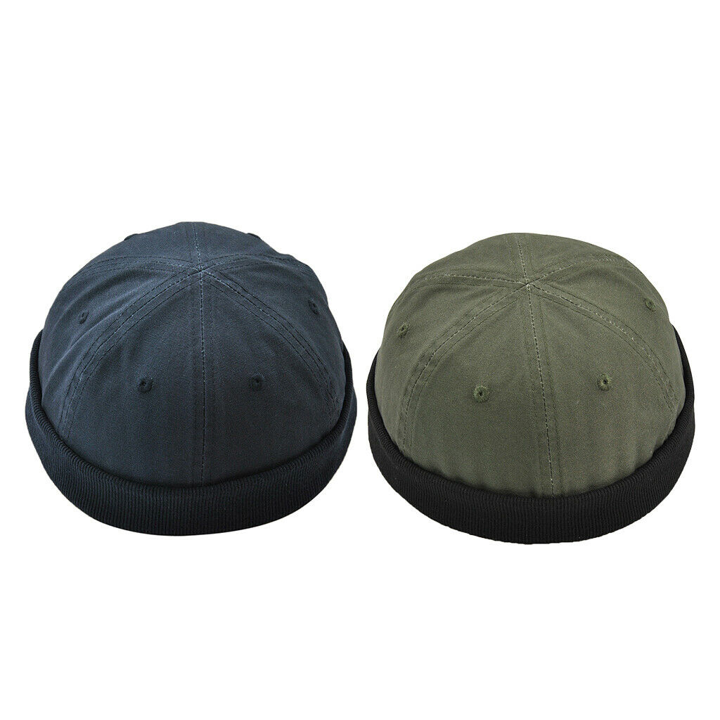 2x Men's  Retro Docker Leon Beanie   Pure Cotton Hat Deep Blue