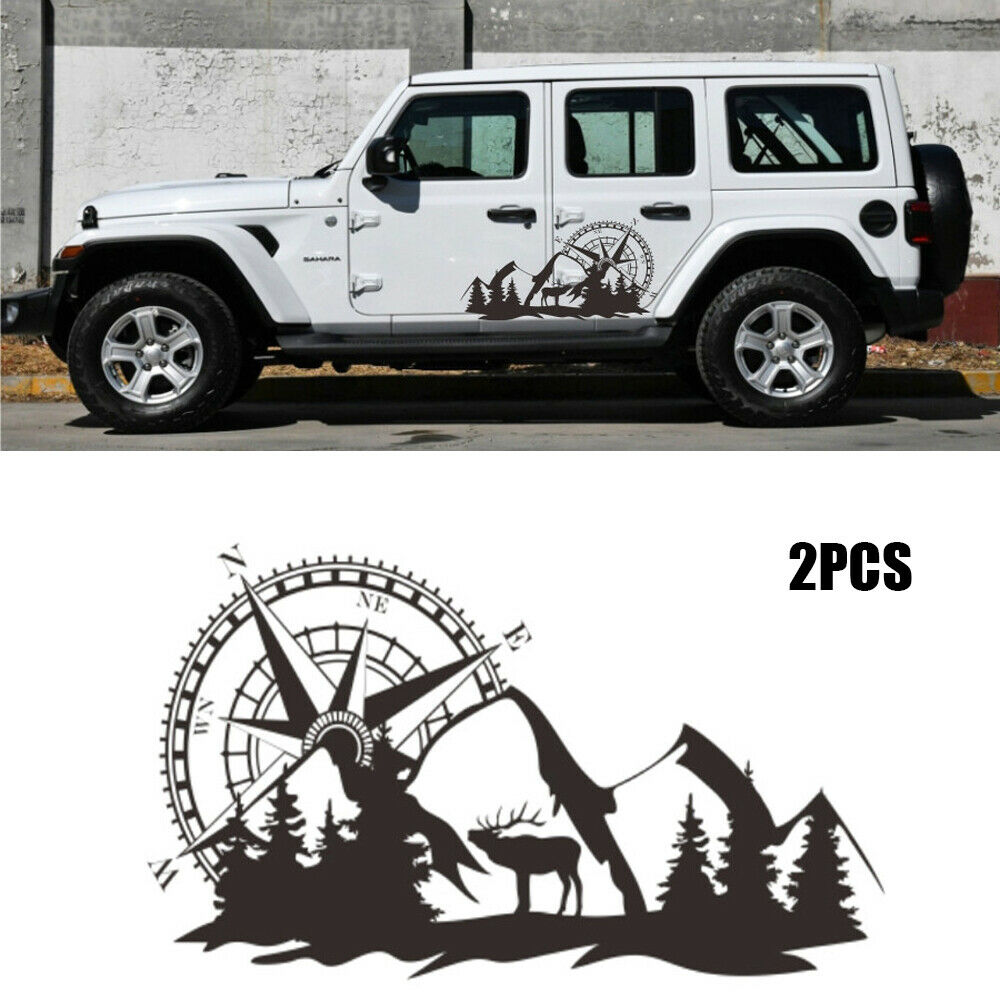 2x Car Stickers Decals Black Compass Totem Hunting Style Truck Pickup Universal