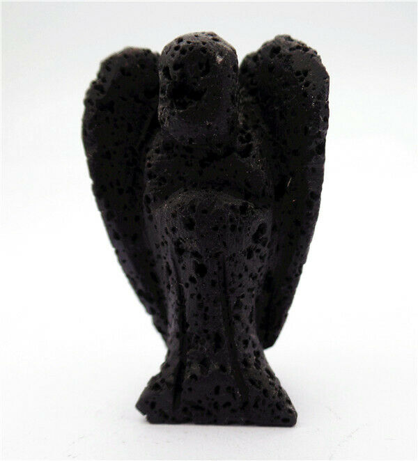 39x24x12mm Black Volcano Stone Carved Angel Statue Healing Decoration HH8086