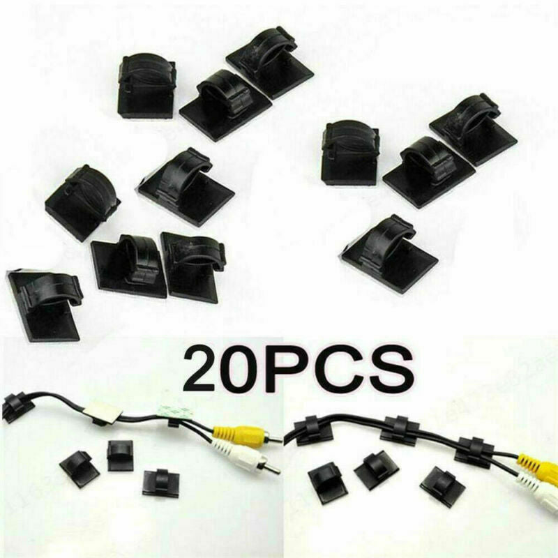 20Pcs Sticky Car Cable Tidy Organizer Clips Clamp Holder Desk Wire Tie Fixer AU