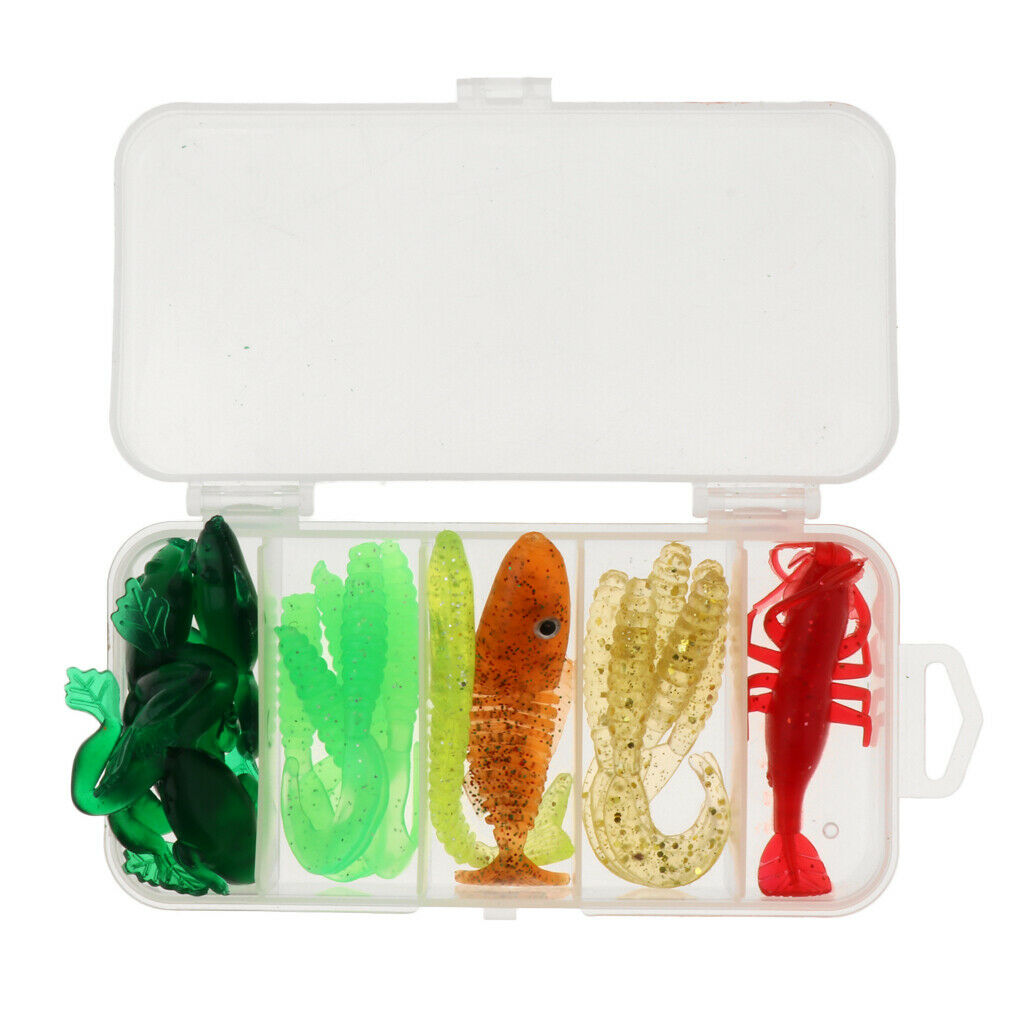 17pcs Soft Fishing Lures Set Worm Frog Fish Shrimp Artificial Bait