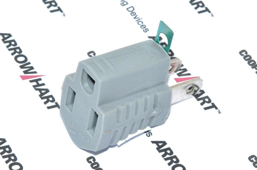 2pcs - COOPER 419GY 15A 125V Grounding Adapter with Grounding Lug Outlet Tap