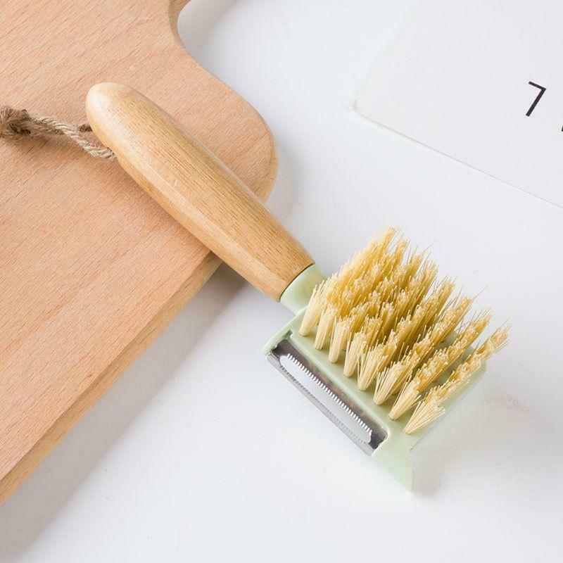 Multifunctional Fruit Vegetable Cleaning Brush Peeler Shredder Bamboo Wooden Han